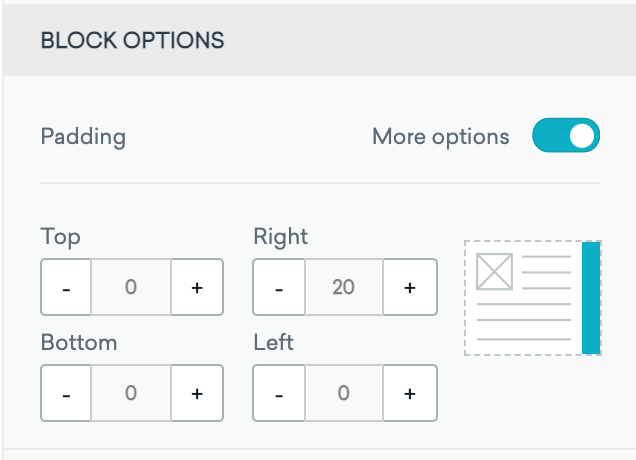 Opções de bloco para o editor de arrastar e soltar.