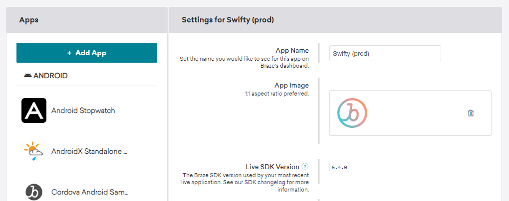 Um app chamado Swifty em um espaço de trabalho. A versão do Live SDK é 6.6.0.