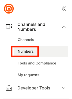 Seção "Channels and Numbers" da Infoblip com "Numbers" listados abaixo.