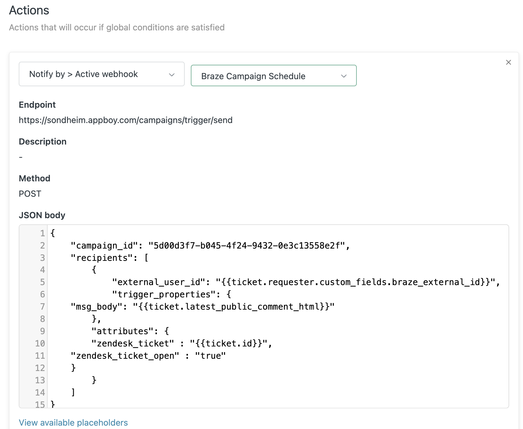 Responda via corpo JSON do SMS Braze.