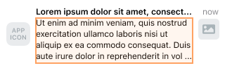 Exemplo de notificação por push com uma imagem e um número de caracteres no corpo de 154.