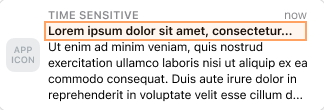 Exemplo de notificação por push com uma denotação sensível ao tempo e uma contagem de caracteres de título de 39.