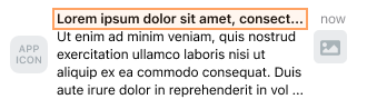 Exemplo de notificação por push com um registro de data e hora "now" e contagem de caracteres de título de 35.